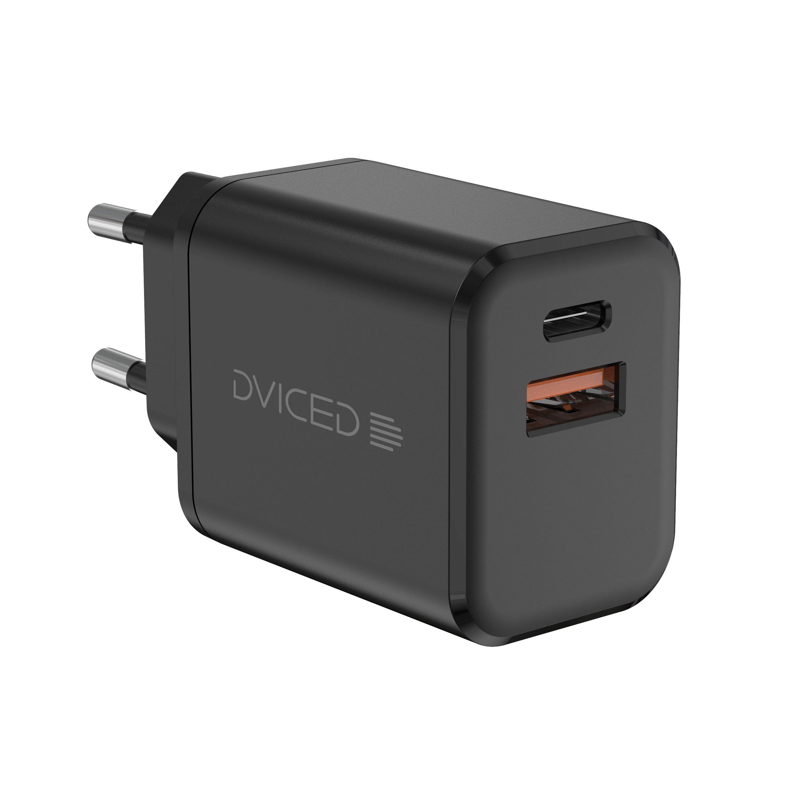 Dviced Wall charger 35W GaN 1 USB-A, 1 USB-C EU w cable - Black | JAR Computers Dviced Wall charger 35W GaN 1 USB-A, 1 USB-C EU w cable - Black