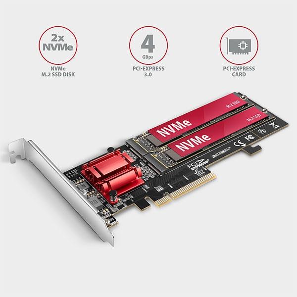 PCI-E Card, 2x M.2 NVMe, AXAGON PCEM2-ND