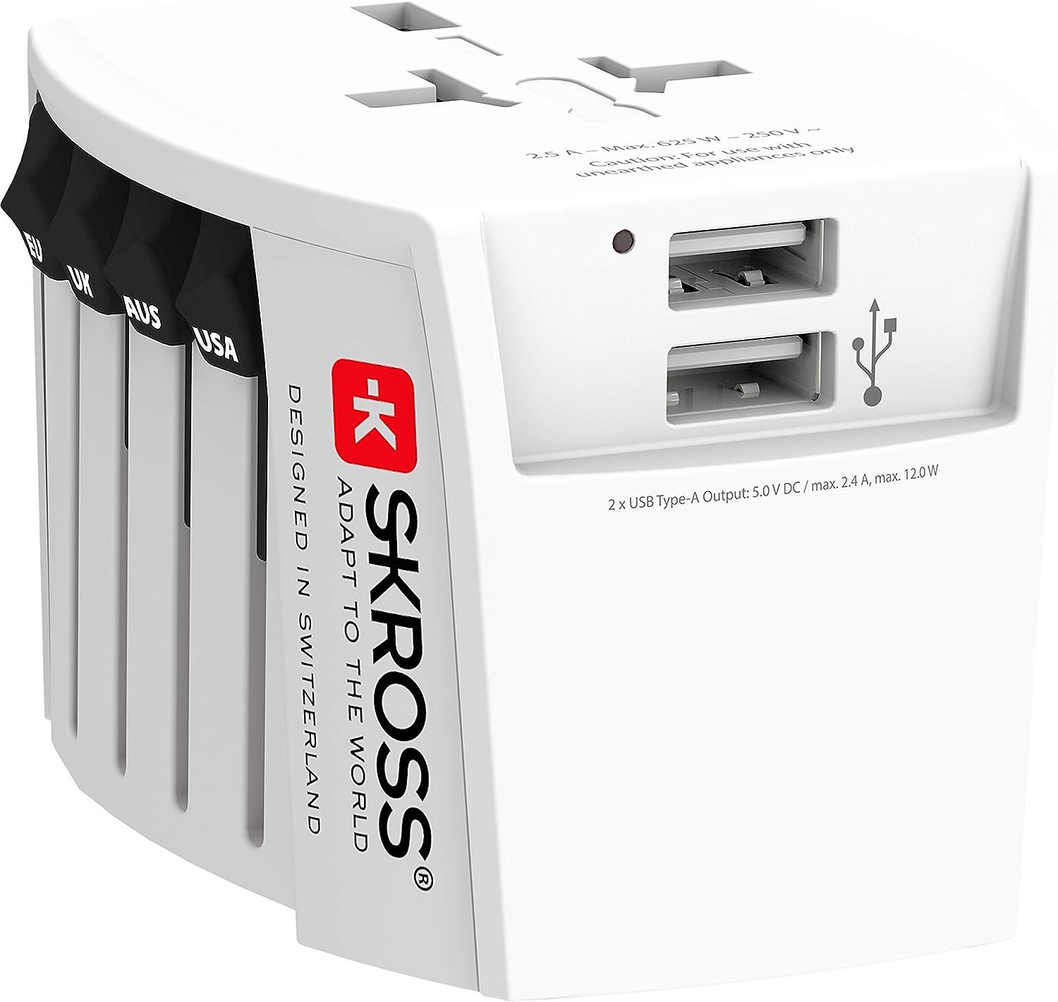 Адаптер SKROSS PRO MUV 2 x USB-A, 1.302960, World, Бял