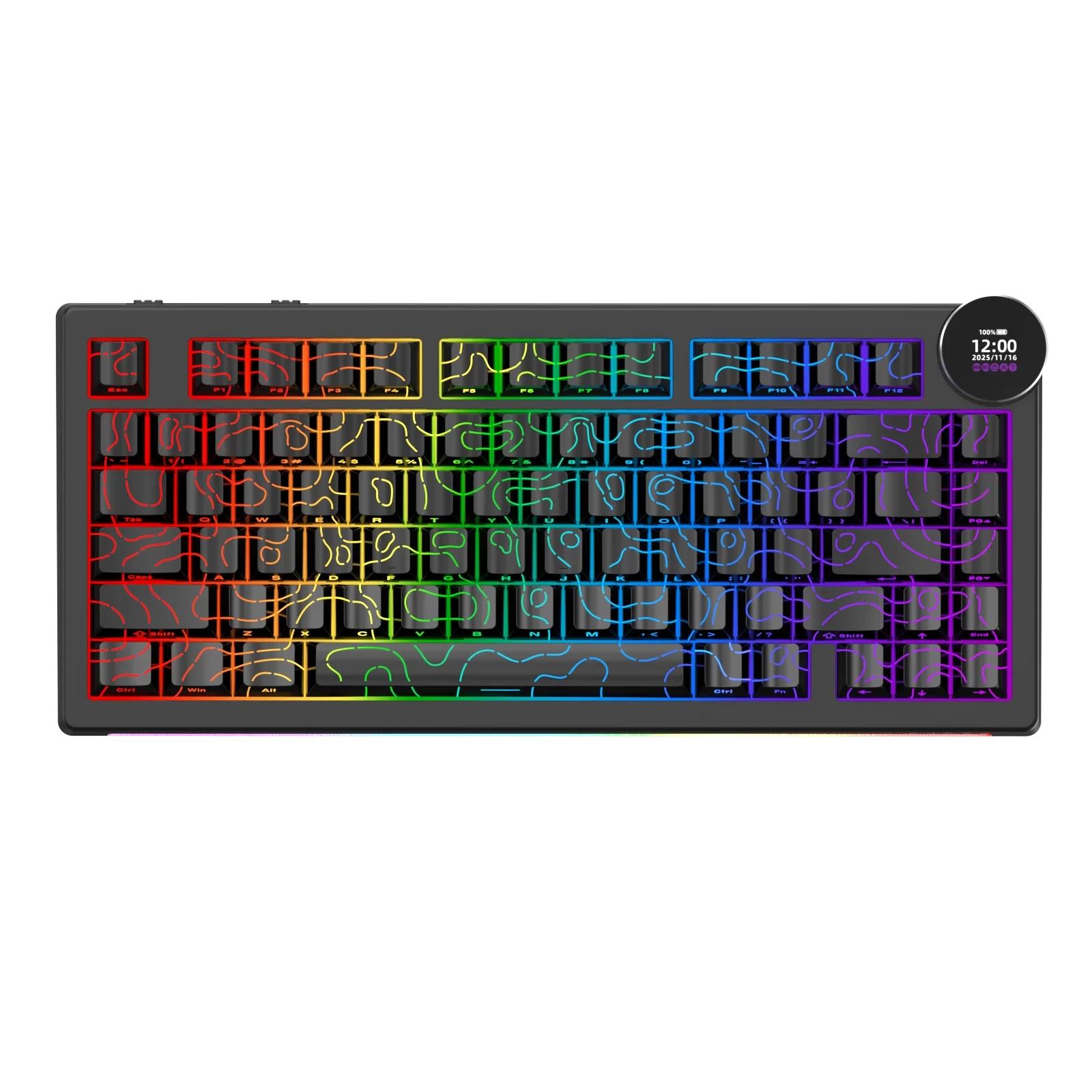 Ajazz геймърска механична клавиатура Wireless Gaming Mechanical Keyboard AK820 V2 PRO - White peach Switch [Linear] (English US), Black