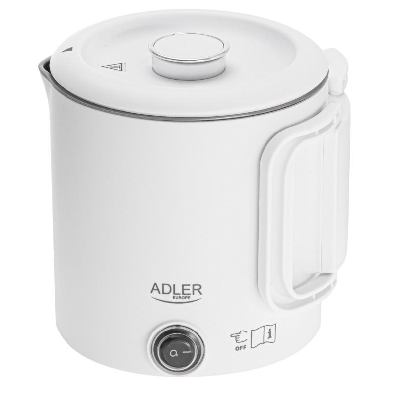 Електрическа кана за туризъм Adler AD 1388w, 650W, 0.8 л, Сваляем капак, Въртяща се основа, Бял