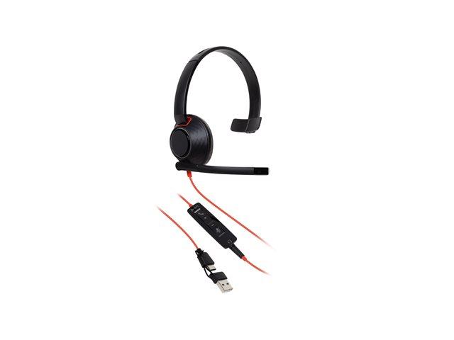 HP Poly Blackwire 5210 Monaural USB-C Headset +3.5mm Plug +USB-C/A Adapter Bulk