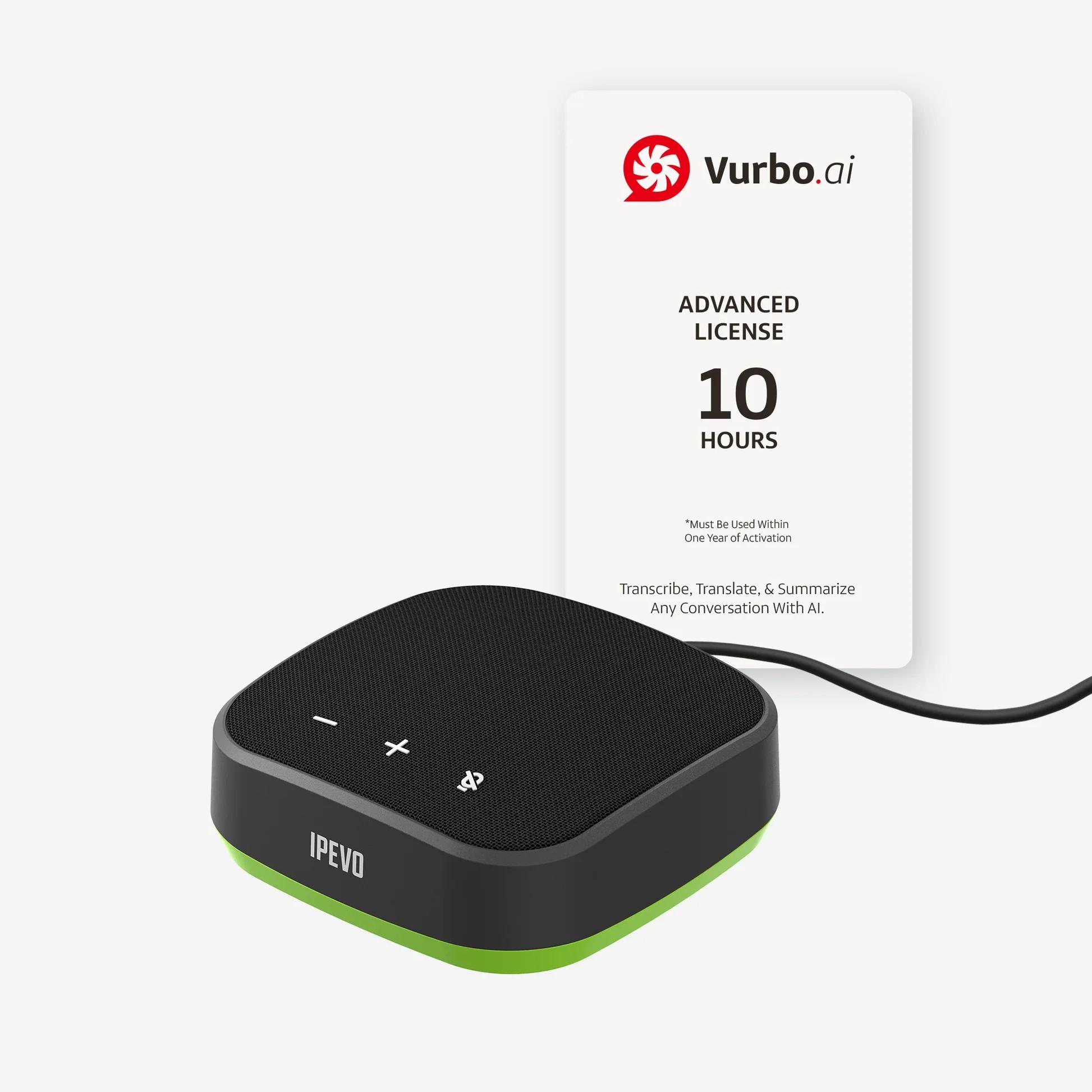 IPEVO VC-A10 + Vurbo.ai Adv-10Hr – USB спийкърфон с AI транскрипция, превод и обобщаване | JAR Computers IPEVO VC-A10 + Vurbo.ai Adv-10Hr – USB спийкърфон с AI транскрипция, превод и обобщаване