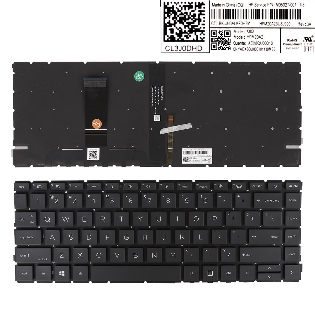 Клавиатура за лаптоп HP ProBook 440 G8 445 G8 Черна Без Рамка С Подсветка С Малък Ентър / Black Without Frame With Backlit US