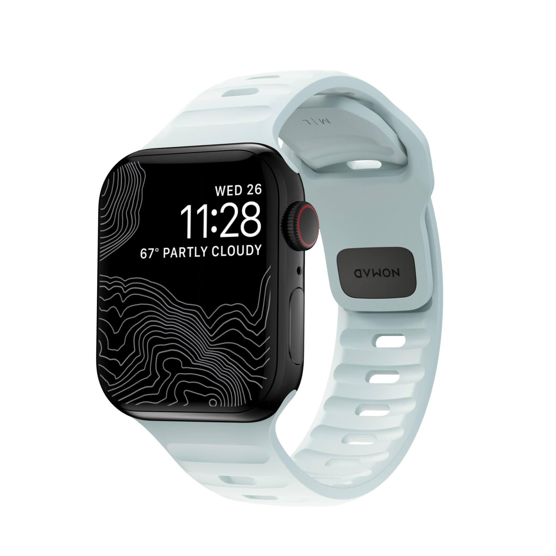 Силиконова (светеща в тъмното) каишка за Apple Watch 42мм, 44мм, 45мм, 46мм, Ultra, Ultra 2 49мм - Nomad Sport Band Glow (светлосин) | JAR Computers Силиконова (светеща в тъмното) каишка за Apple Watch 42мм, 44мм, 45мм, 46мм, Ultra, Ultra 2 49мм - Nomad Sport Band Glow (светлосин)