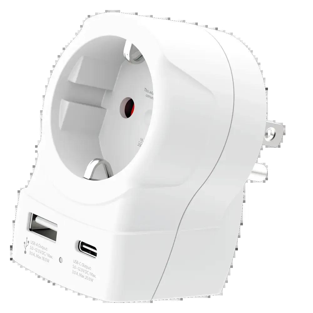 Skross универсален адаптер Europe to USA+1xUSB A/C, 20W , 1500284E