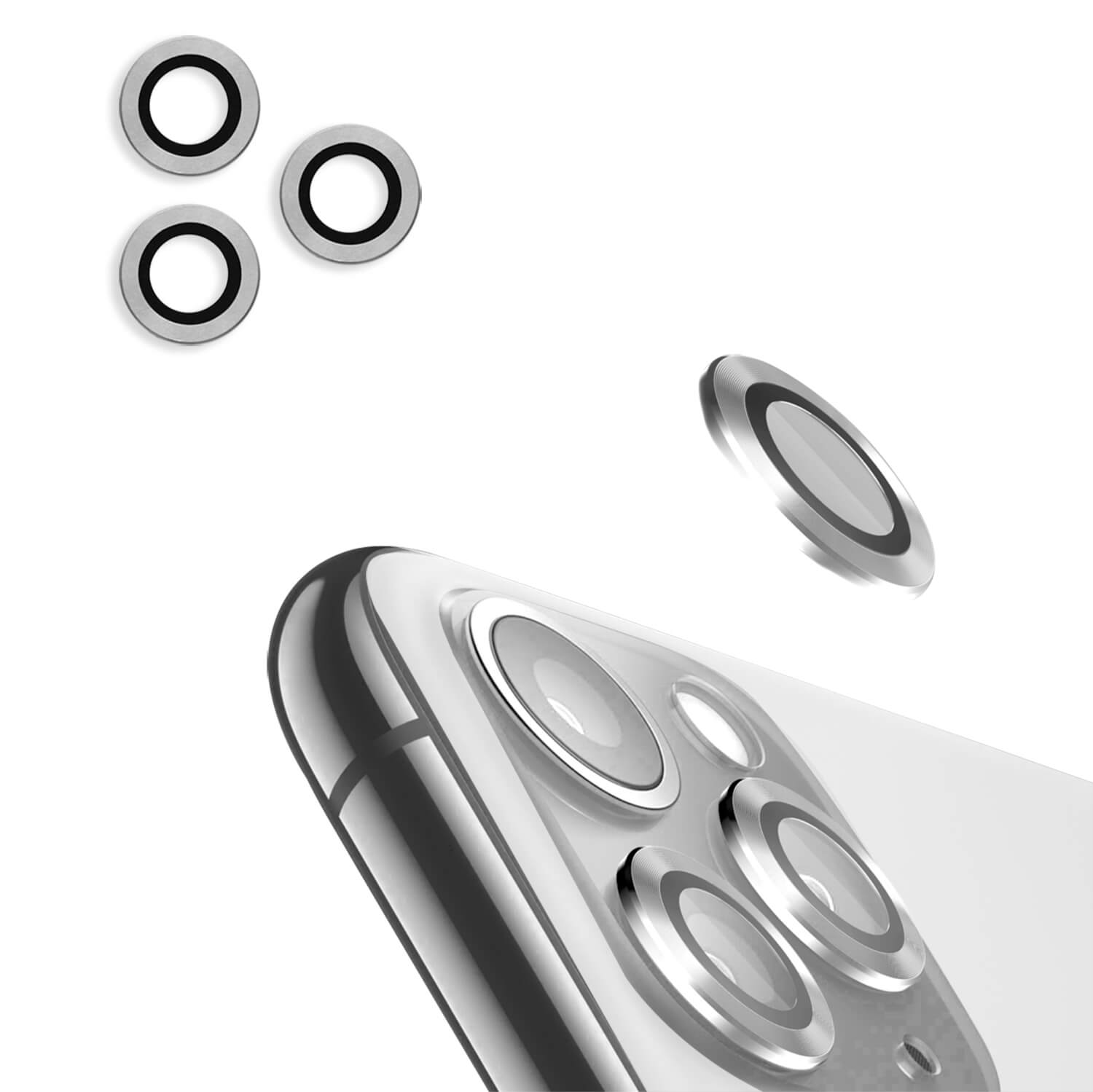 USAMS Metal Camera Lens Glass Film - предпазни стъклени лещи за камерата на iPhone 11 Pro Max (сребрист)