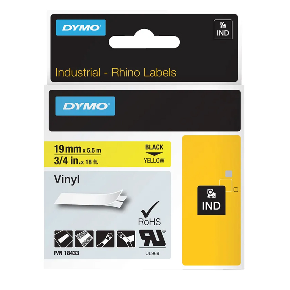 DYMO RHINO VINYL TAPE 19MM. BLACK ON YELLOW (S0718470) (DYMO18433)