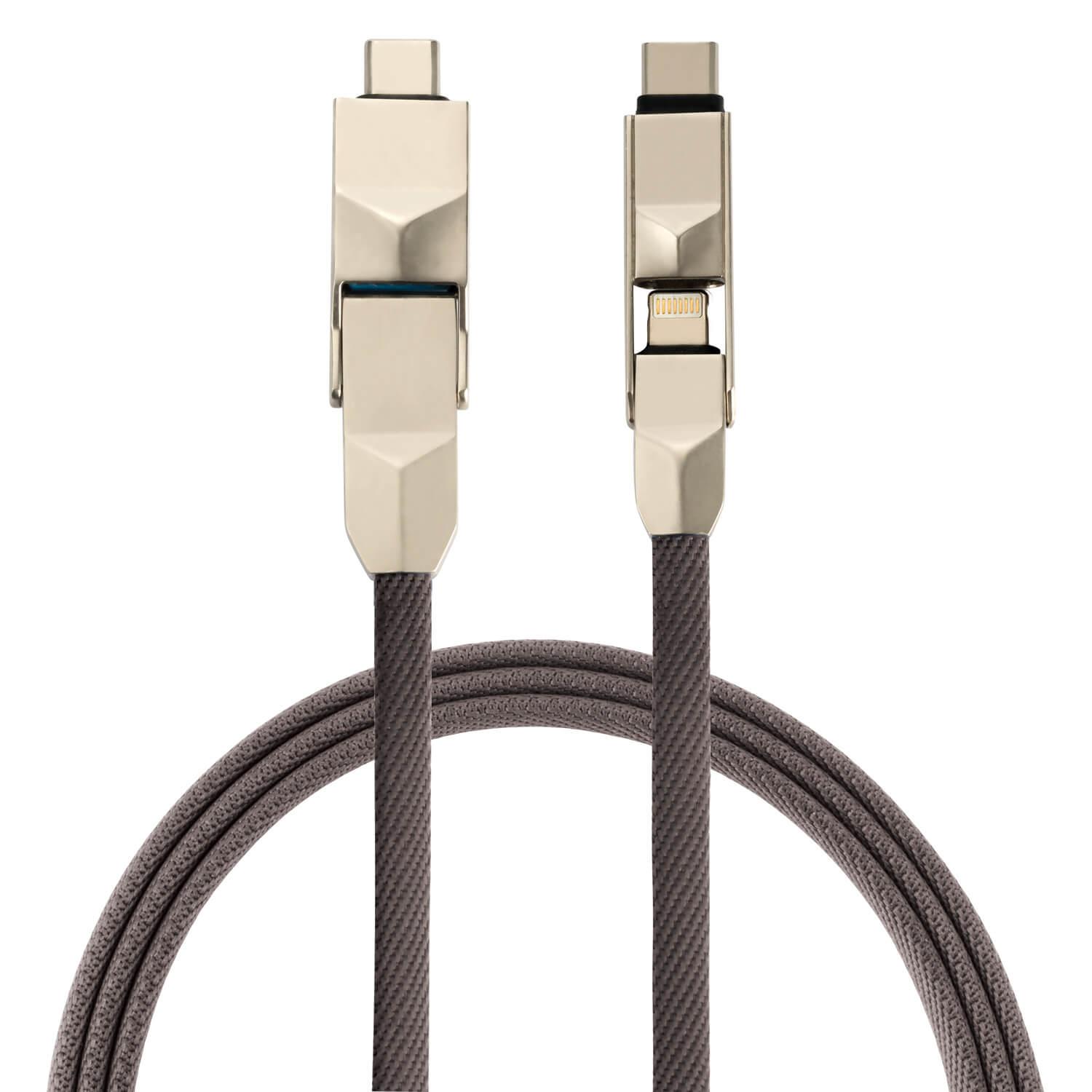 Качествен многофункционален кабел за microUSB, Lightning и USB-C стандарти - 4smarts 6in1 ComboCord Cable (сив) | JAR Computers Качествен многофункционален кабел за microUSB, Lightning и USB-C стандарти - 4smarts 6in1 ComboCord Cable (сив)