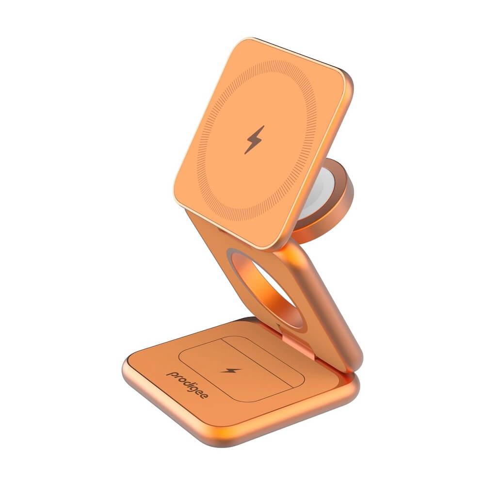 Тройна поставка (пад) за безжично зареждане за iPhone с MagSafe, Apple Watch, AirPods и Qi съвместими мобилни устройства - Prodigee 3Rio Pro 3-in-1 Wireless Charger 22.5W (оранжев) | JAR Computers Тройна поставка (пад) за безжично зареждане за iPhone с MagSafe, Apple Watch, AirPods и Qi съвместими мобилни устройства - Prodigee 3Rio Pro 3-in-1 Wireless Charger 22.5W (оранжев)