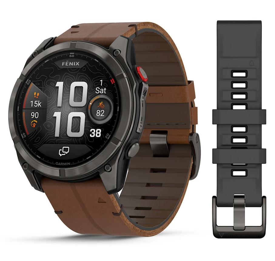 fēnix® 8 Pro – 51 мм, AMOLED - fēnix® 8 Pro – 51 мм, AMOLED, Sapphire - Carbon grey DLC titanium с Chestnut кожена каишка