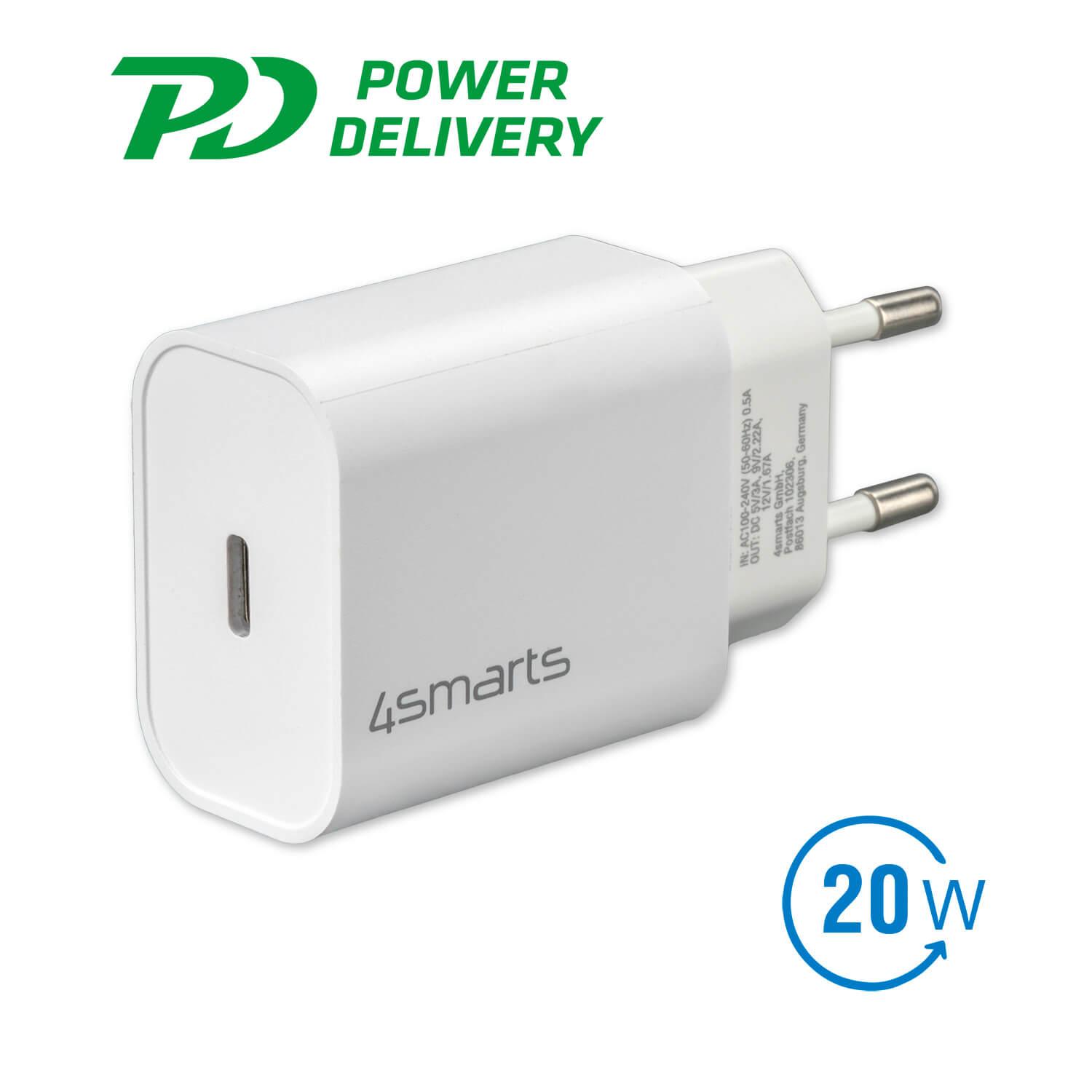 Захранване за ел. мрежа 20W с USB-C изход и технология за бързо зареждане - 4smarts Wall Charger VoltPlug PD 20W (бял) | JAR Computers Захранване за ел. мрежа 20W с USB-C изход и технология за бързо зареждане - 4smarts Wall Charger VoltPlug PD 20W (бял)