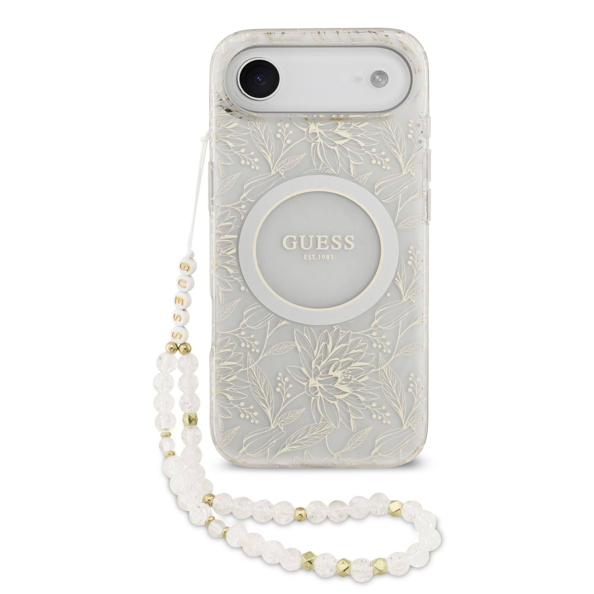GUESS Калъф Apple iPhone 17 Air, IML Flowers Allover MagSafe + Wrist Strap, бял - GUHMP17MHCPOFPH | JAR Computers GUESS Калъф Apple iPhone 17 Air, IML Flowers Allover MagSafe + Wrist Strap, бял - GUHMP17MHCPOFPH