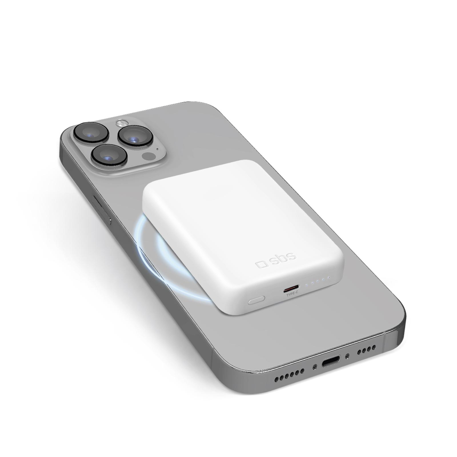 Преносима батерия SBS 87484, Mini Mag 5000mAh, безжична MagSafe, 15W, бяла