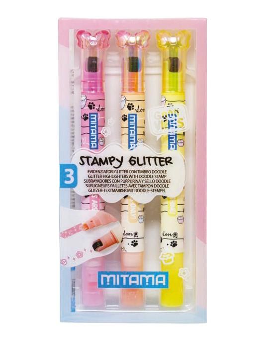 Текстмаркери-печати MITAMA Stampy Glitter, 3 цвята, опаковка 3 бр. | JAR Computers Текстмаркери-печати MITAMA Stampy Glitter, 3 цвята, опаковка 3 бр.