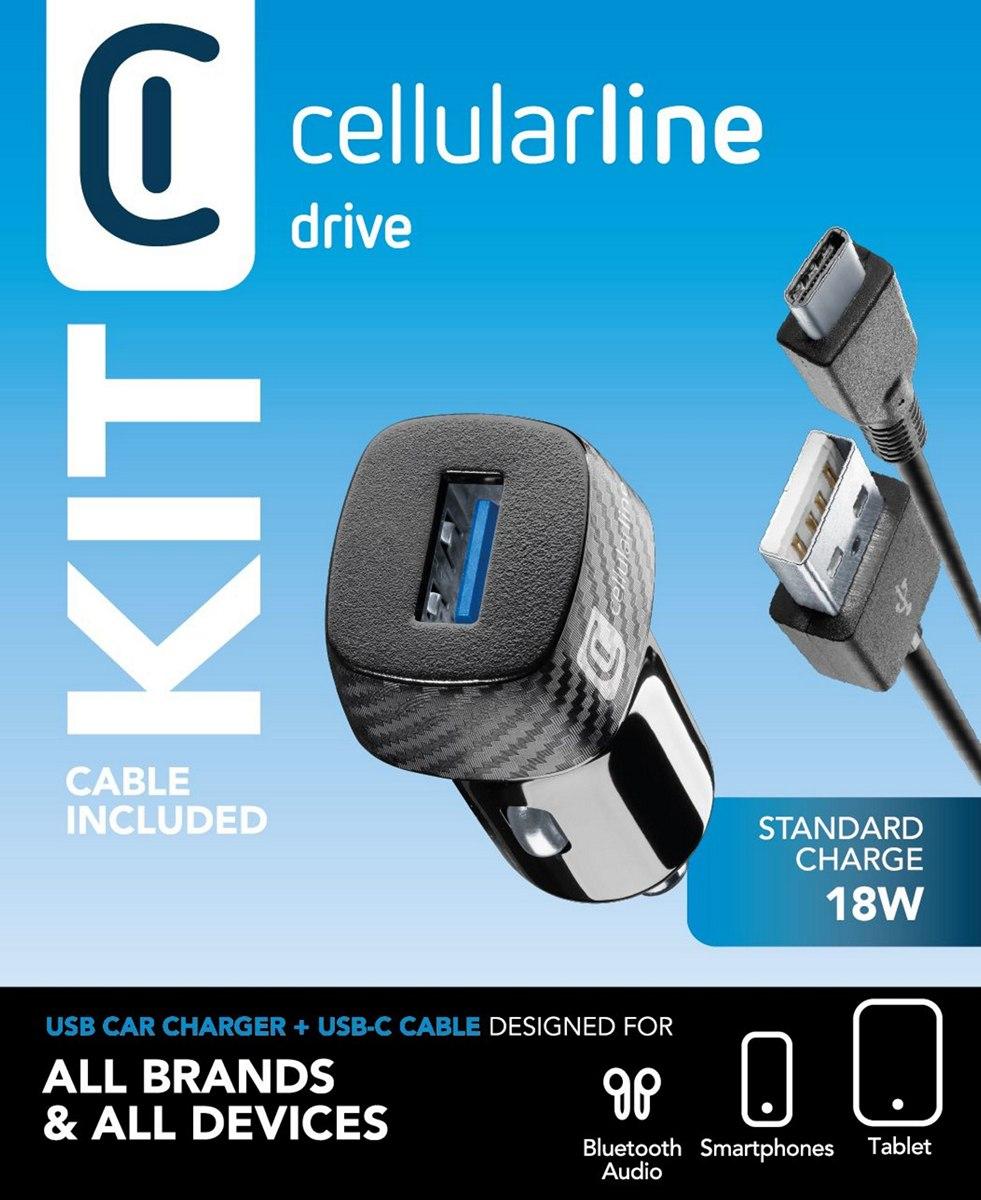 Зарядно за кола 12V USB-A 18W + кабел USB-C черно | JAR Computers Зарядно за кола 12V USB-A 18W + кабел USB-C черно