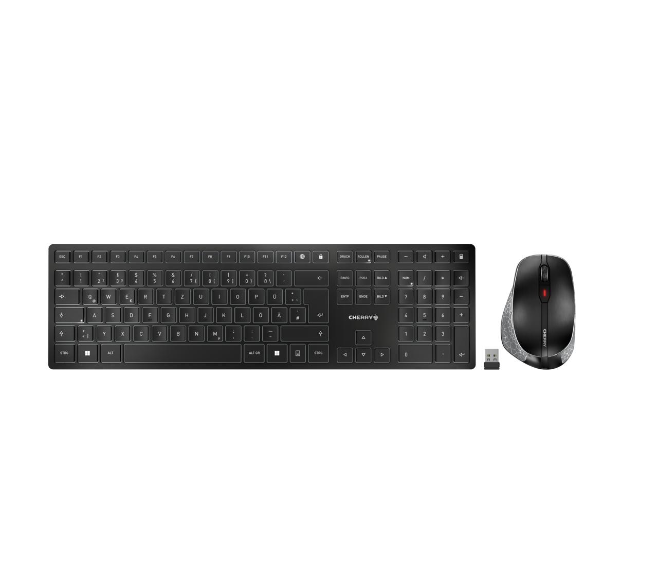 CHERRY DW 9500 SLIM клавиатура Включена мишка Универсален RF Wireless + Bluetooth QWERTZ Немски Черен, Сив
