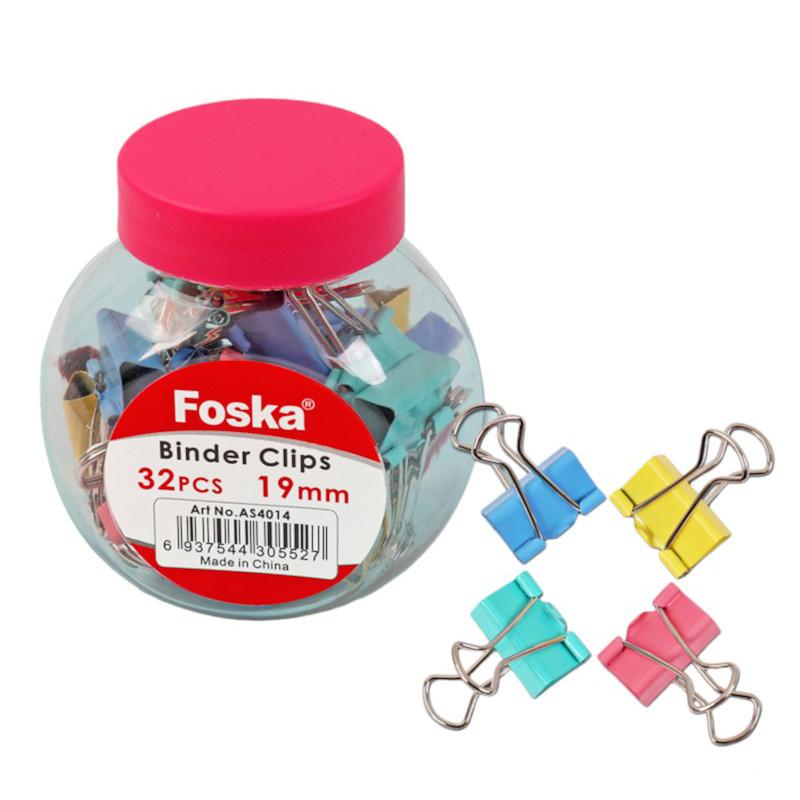 Foska Щипки за пари, 19 mm, цветни, 32 броя в буркан | JAR Computers Foska Щипки за пари, 19 mm, цветни, 32 броя в буркан