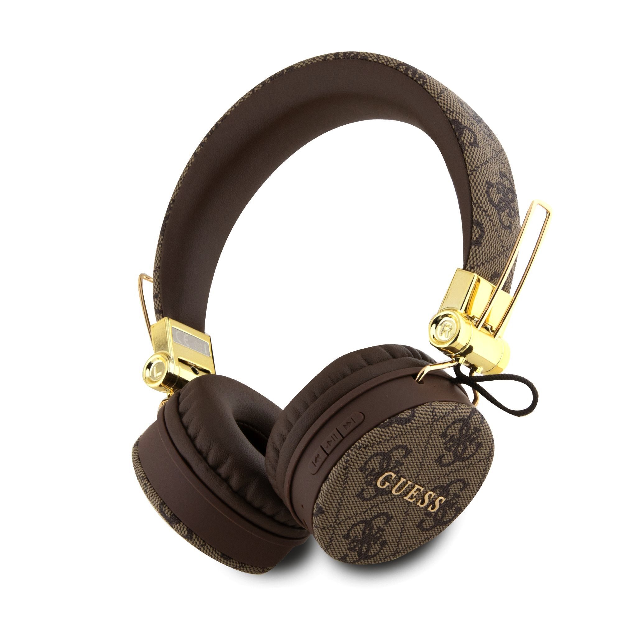 Guess PU Leather 4G Metal Logo Bluetooth Headphones - безжични блутут слушалки с микрофон за мобилни устройства (кафяв)