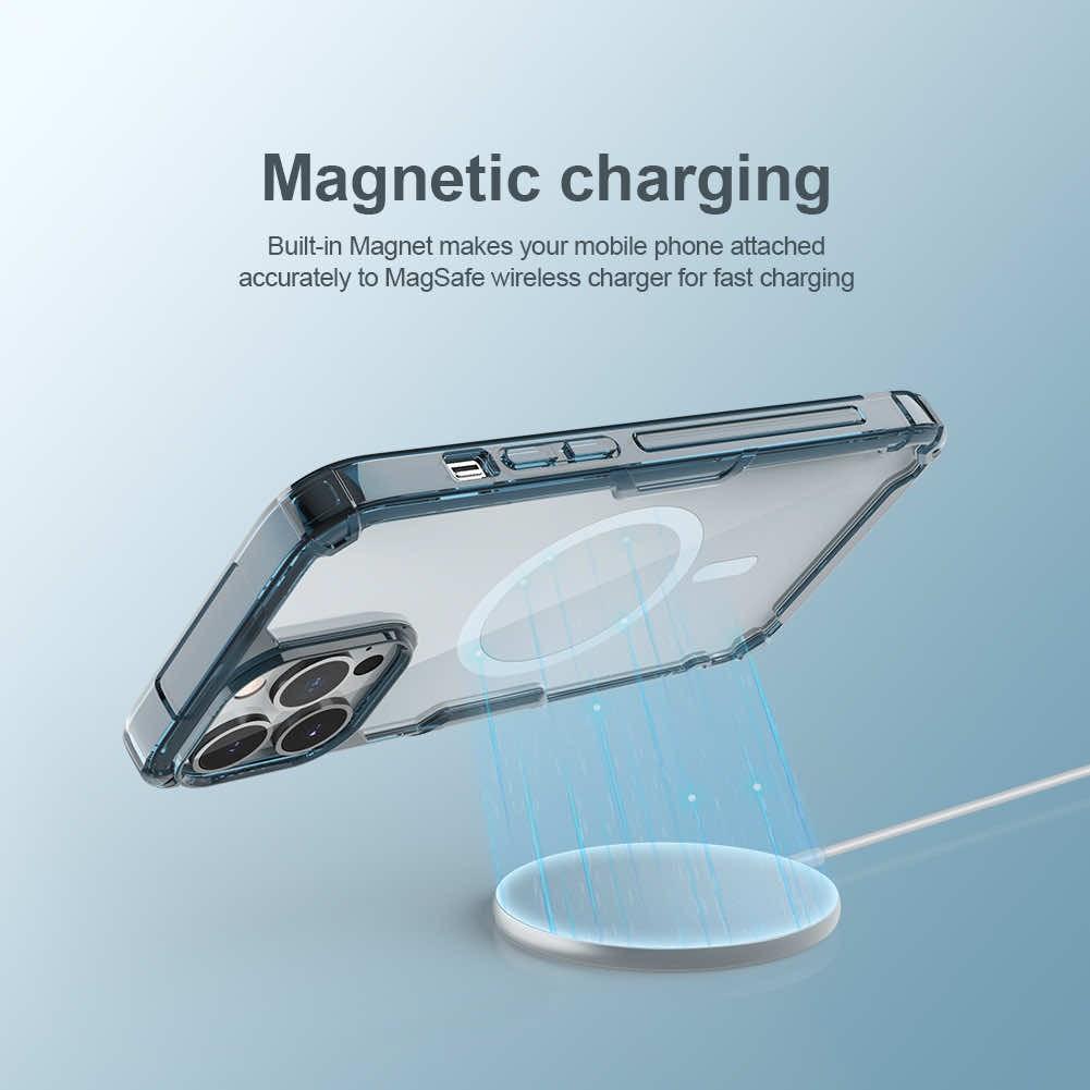Хибриден удароустойчив кейс с MagSafe за iPhone 13 Pro - Nillkin Nature TPU Pro Magnetic Case (син) | JAR Computers Хибриден удароустойчив кейс с MagSafe за iPhone 13 Pro - Nillkin Nature TPU Pro Magnetic Case (син)