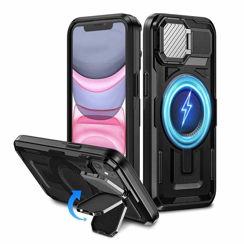 Хибриден удароустойчив кейс с вградена поставка и MagSafe за iPhone 11, iPhone XR черен) - Techsuit CamVault Pro Case | JAR Computers Хибриден удароустойчив кейс с вградена поставка и MagSafe за iPhone 11, iPhone XR черен) - Techsuit CamVault Pro Case