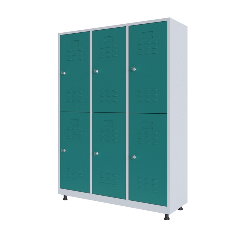 RFG Гардероб, метален, троен, с шест врати, 120 х 40 х 160 cm, бял, с тюркоазени врати