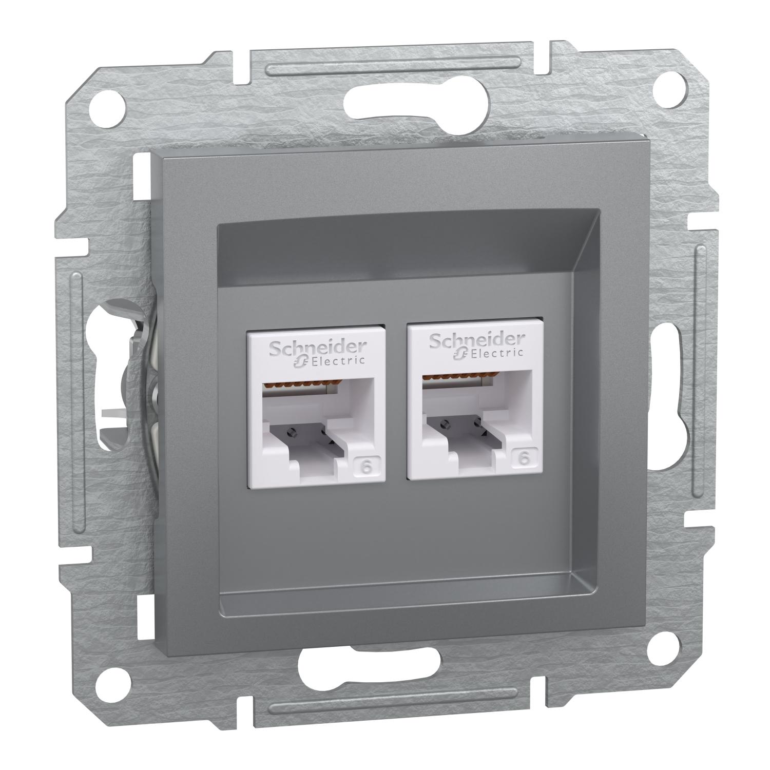 Розетка 2x RJ45 UTP Cat.6 Стомана без рамка - Schneider Electric Asfora EPH4800162 | JAR Computers Розетка 2x RJ45 UTP Cat.6 Стомана без рамка - Schneider Electric Asfora EPH4800162