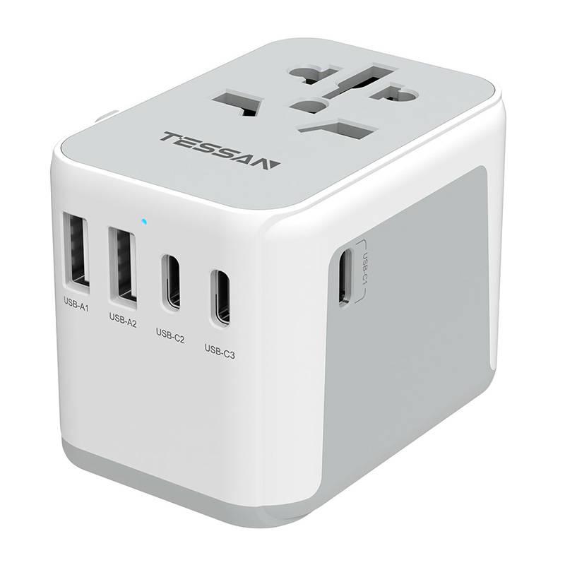 Tessan Travel Adapter 633-FV - адаптер за ел. мрежа с преходници за цял свят с 2xUSB-A и 3xUSB-C изходи (бял) 
