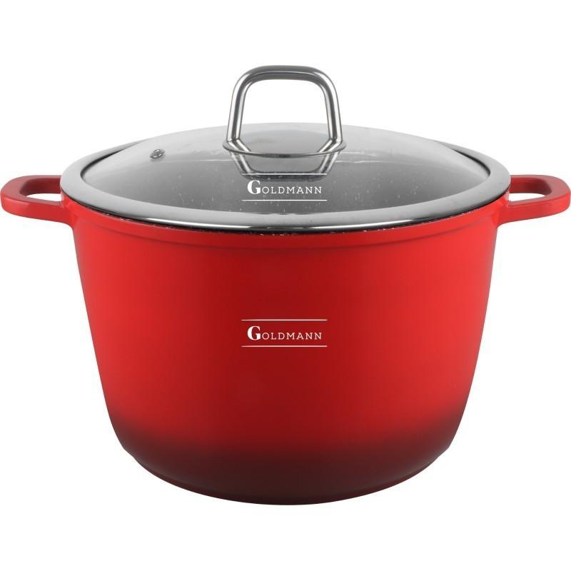 Дълбока тенджера Goldmann GM-0624R, 24 см, 6.2 л,Мраморно покритие, Стъклен капак с отвор за пара, Индукция, Червен | JAR Computers Дълбока тенджера Goldmann GM-0624R, 24 см, 6.2 л,Мраморно покритие, Стъклен капак с отвор за пара, Индукция, Червен