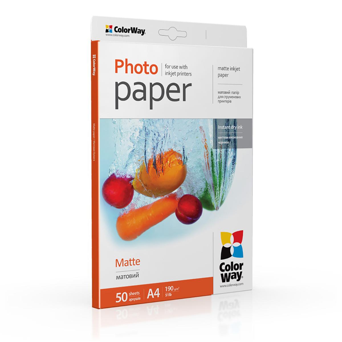 Фотохартия Colorway Мatte PM190050A4 190 g/m², A4, 50 бр., Матова | JAR Computers Фотохартия Colorway Мatte PM190050A4 190 g/m², A4, 50 бр., Матова