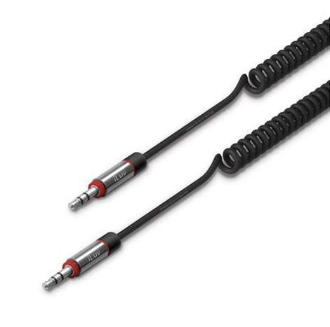Разтягащ се качествен 3.5 мм. аудио кабел 180 см. - iLuv Premium Aux-In Coiled Audio Cable (черен) | JAR Computers Разтягащ се качествен 3.5 мм. аудио кабел 180 см. - iLuv Premium Aux-In Coiled Audio Cable (черен)