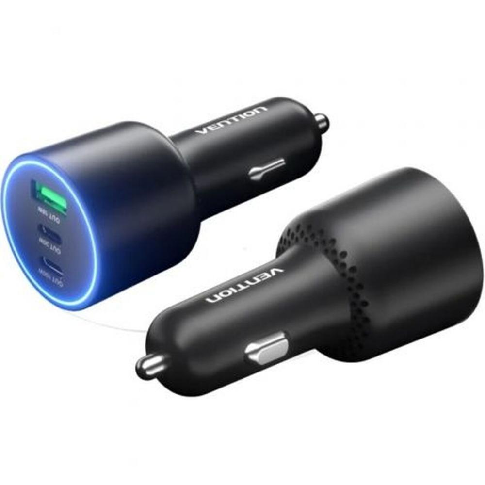 VENTION Three-Port USB C+C+A (100W+30W+18W) Car Charger Black ABS Type (FFQB0) (VENFFQB0) | JAR Computers VENTION Three-Port USB C+C+A (100W+30W+18W) Car Charger Black ABS Type (FFQB0) (VENFFQB0)