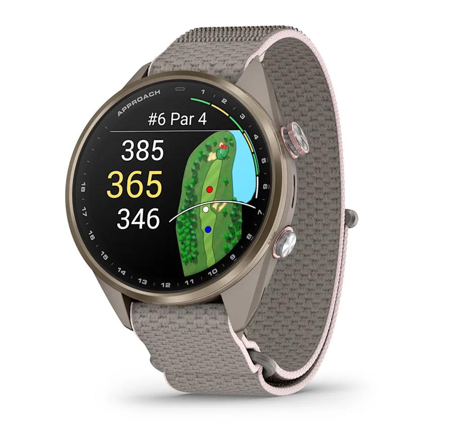 Approach® S72 - 43 мм - Soft Gold/Blush Pink Titanium Bezel с French Grey/Blush Pink ComfortFit Fabric Band | JAR Computers Approach® S72 - 43 мм - Soft Gold/Blush Pink Titanium Bezel с French Grey/Blush Pink ComfortFit Fabric Band
