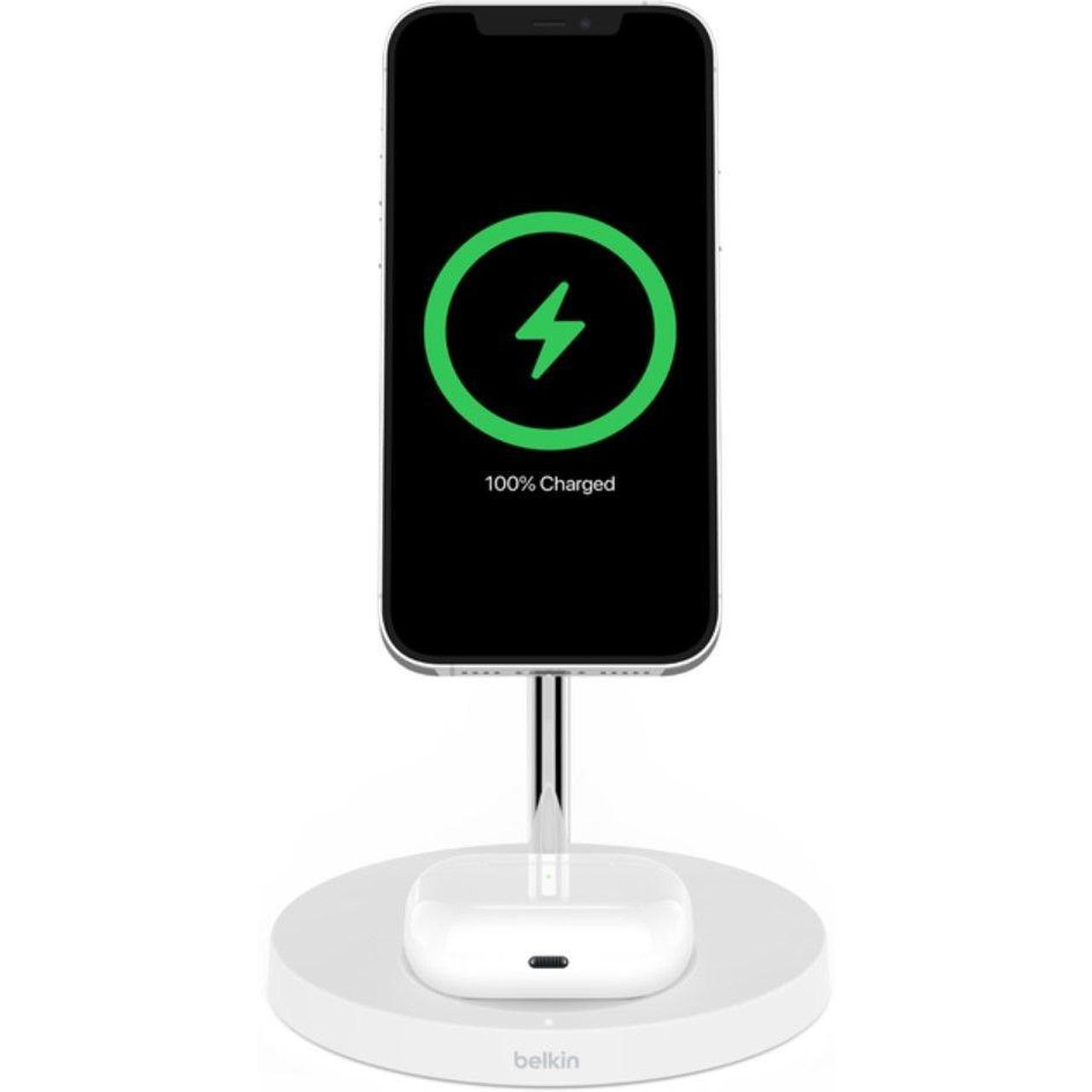Безжично зарядно Belkin BoostCharge Pro 2-в-1 с MagSafe 15W, Бяло | JAR Computers Безжично зарядно Belkin BoostCharge Pro 2-в-1 с MagSafe 15W, Бяло