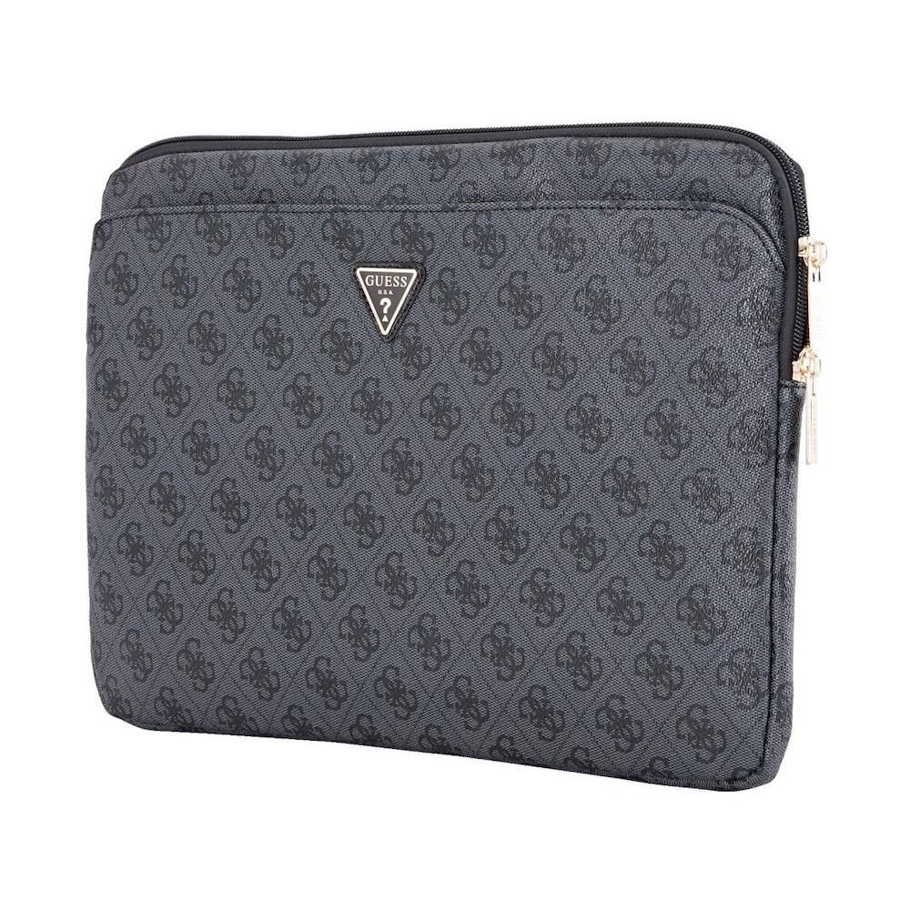 Guess PU 4G Triangle Logo Sleeve 14 - дизайнерски луксозен кожен калъф за MacBook Air 13, MacBook Pro 13, MacBook Pro 14 и лаптопи до 14 инча (черен)