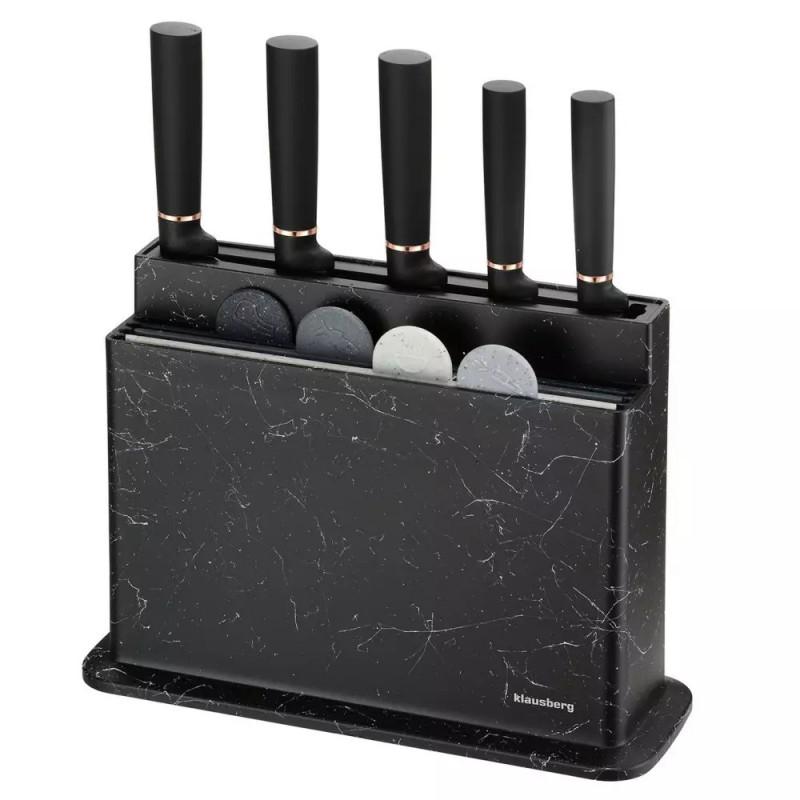 Комплект ножове и дъски за рязане Klausberg KB 7834, 10 части, 5 ножа, 4 дъски, Поставка, Стойка, Черен | JAR Computers Комплект ножове и дъски за рязане Klausberg KB 7834, 10 части, 5 ножа, 4 дъски, Поставка, Стойка, Черен