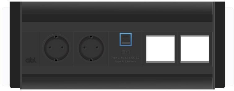 Модул Flip-S 5M с 2х Шуко, USB тип A+C и 2х празни модула, цвят Черен/Алуминий, ABL | JAR Computers Модул Flip-S 5M с 2х Шуко, USB тип A+C и 2х празни модула, цвят Черен/Алуминий, ABL