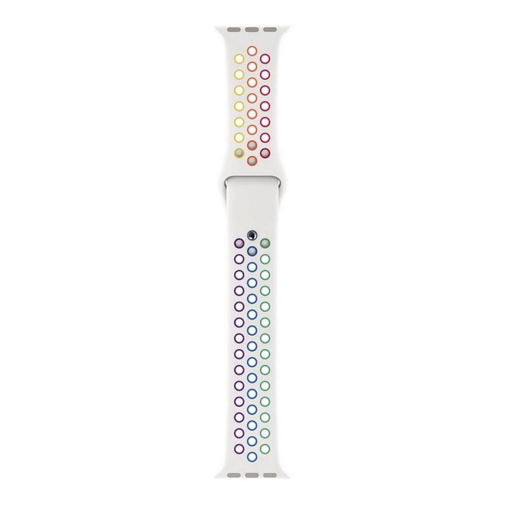 Оригинална силиконова каишка за Apple Watch 38мм, 40мм, 41мм, 42мм (2024) (бял-шарен) - Apple Watch Nike Sport Band Pride Edition (разопакован продукт) | JAR Computers Оригинална силиконова каишка за Apple Watch 38мм, 40мм, 41мм, 42мм (2024) (бял-шарен) - Apple Watch Nike Sport Band Pride Edition (разопакован продукт)