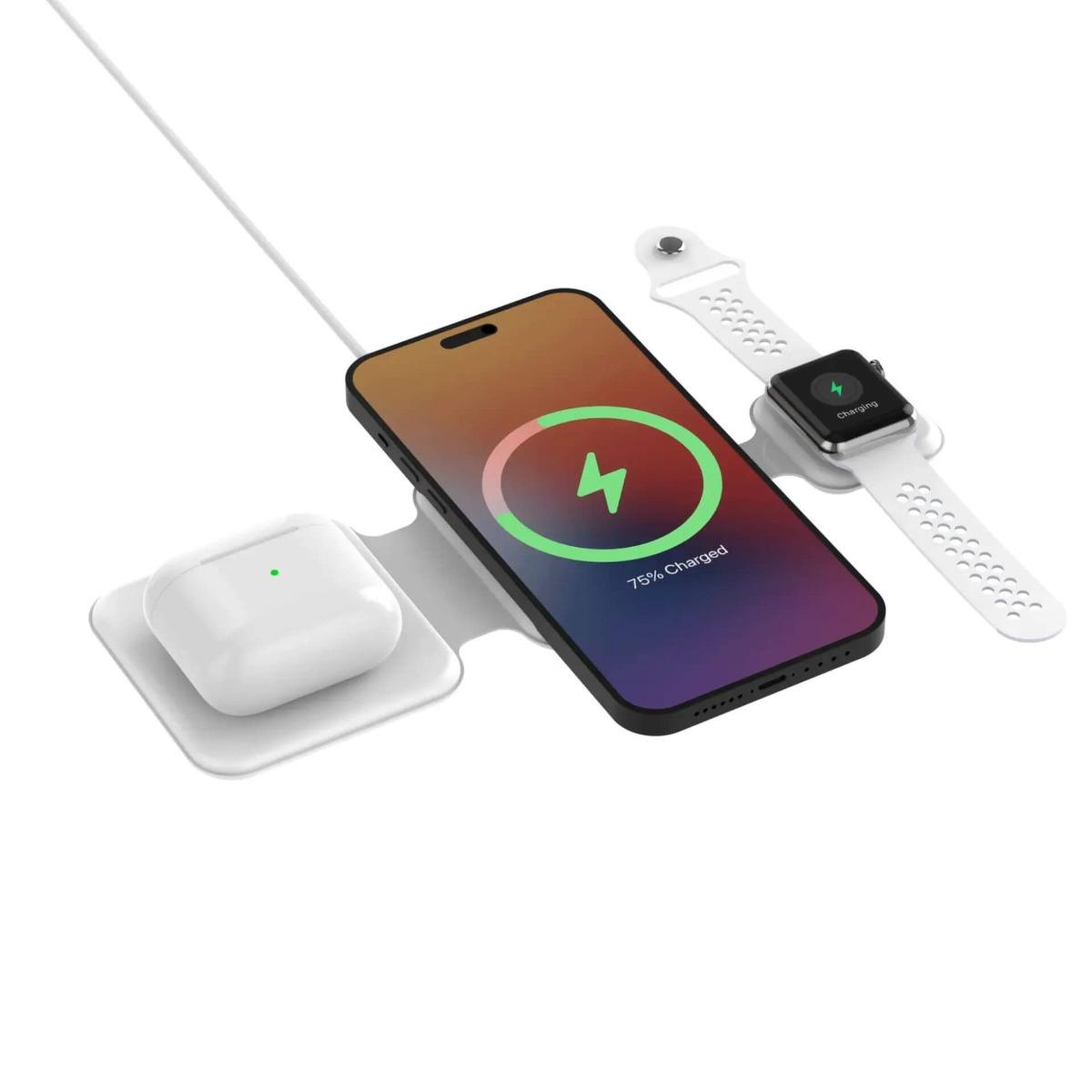 Преносима тройна поставка (пад) за безжично зареждане за iPhone с MagSafe, Apple Watch, AirPods - Sinox 3-in-1 Magnetic Wireless Charger | JAR Computers Преносима тройна поставка (пад) за безжично зареждане за iPhone с MagSafe, Apple Watch, AirPods - Sinox 3-in-1 Magnetic Wireless Charger