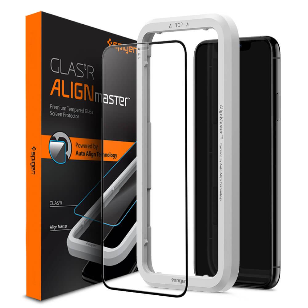 Spigen Glass.Tr Align Master Full Cover Tempered Glass - калено стъклено защитно покритие за целия дисплей на iPhone 11 Pro Max (черен-прозрачен)