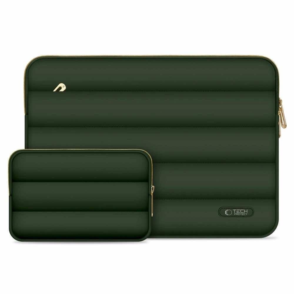 Tech-Protect Puffy Laptop Sleeve and Accessories Bag 16 - елегантен калъф и органайзер за аксесоари за MacBook 15, MacBook 16 и лаптопи до 16 инча (зелен)