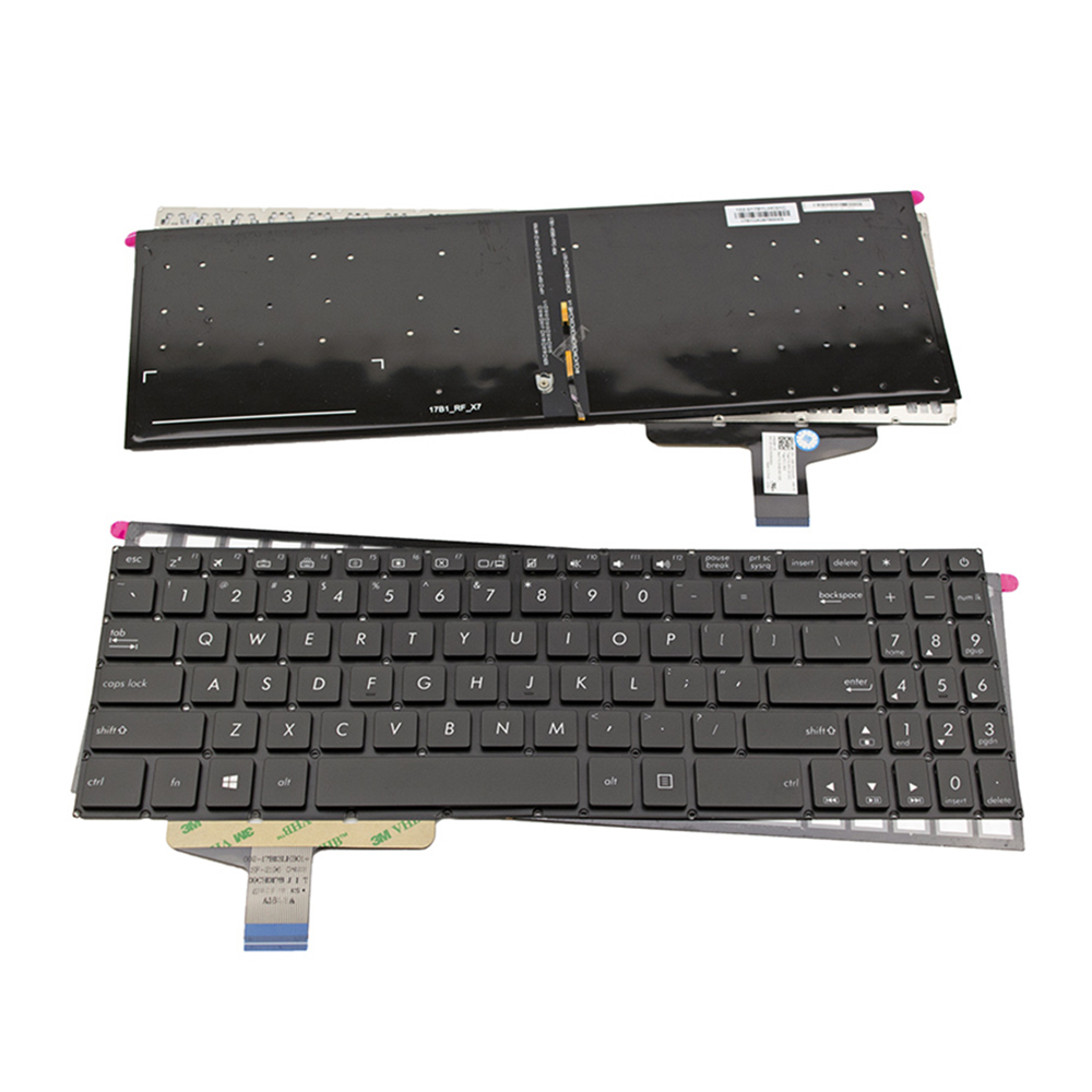 Клавиатура за лаптоп Asus N580 N580V N580VD Black Without Frame With Backlit US / Черна Без Рамка С Подсветка (Малък Ентър) -  0KN1-291US22 / ASM17B13USJ5281