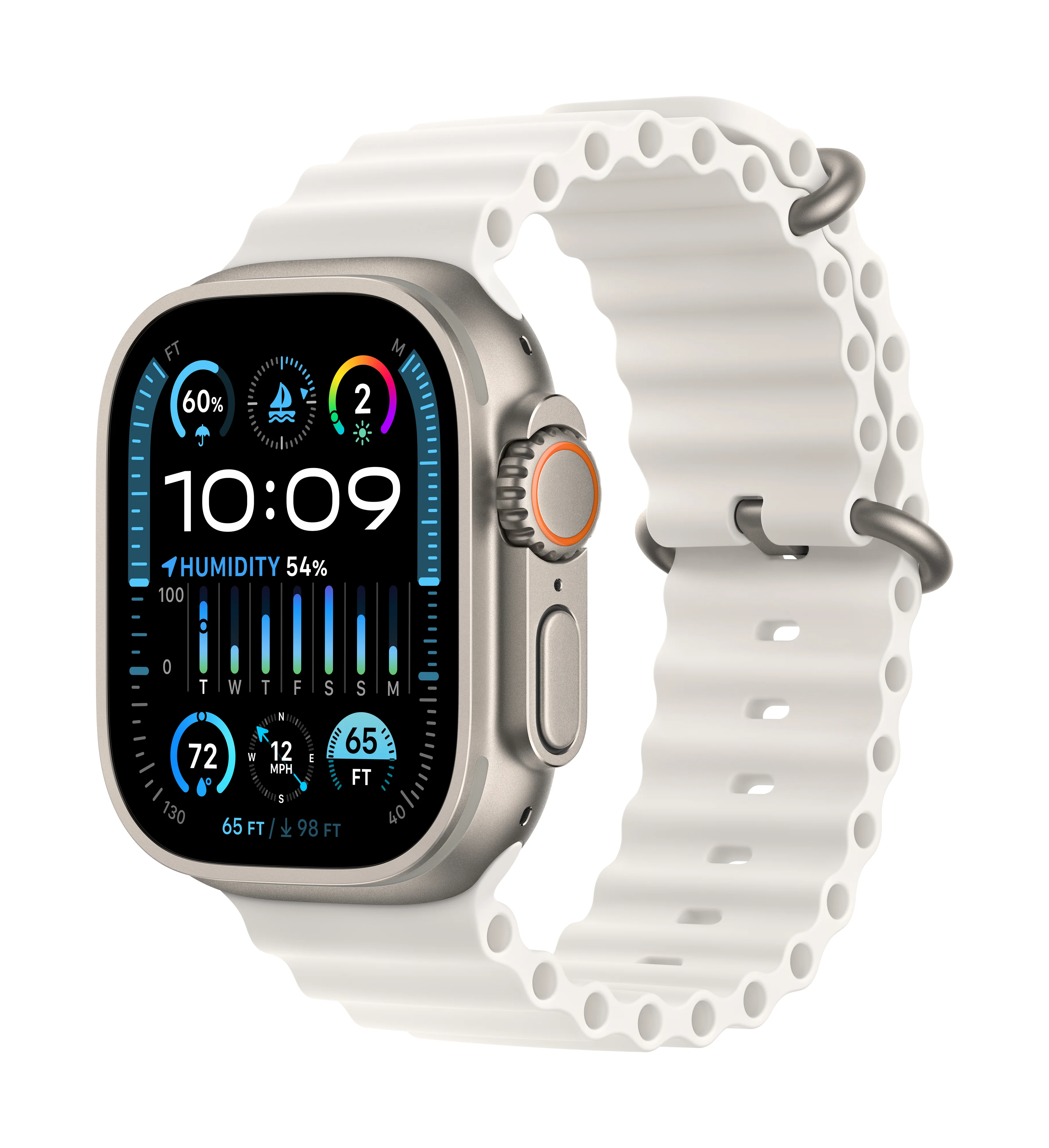 Смарт часовник Apple Watch Ultra 2 Cell 49mm White Ocean Band mrej3 , 1.92 , Apple S9 SiP 64-bit Dual Core , 64