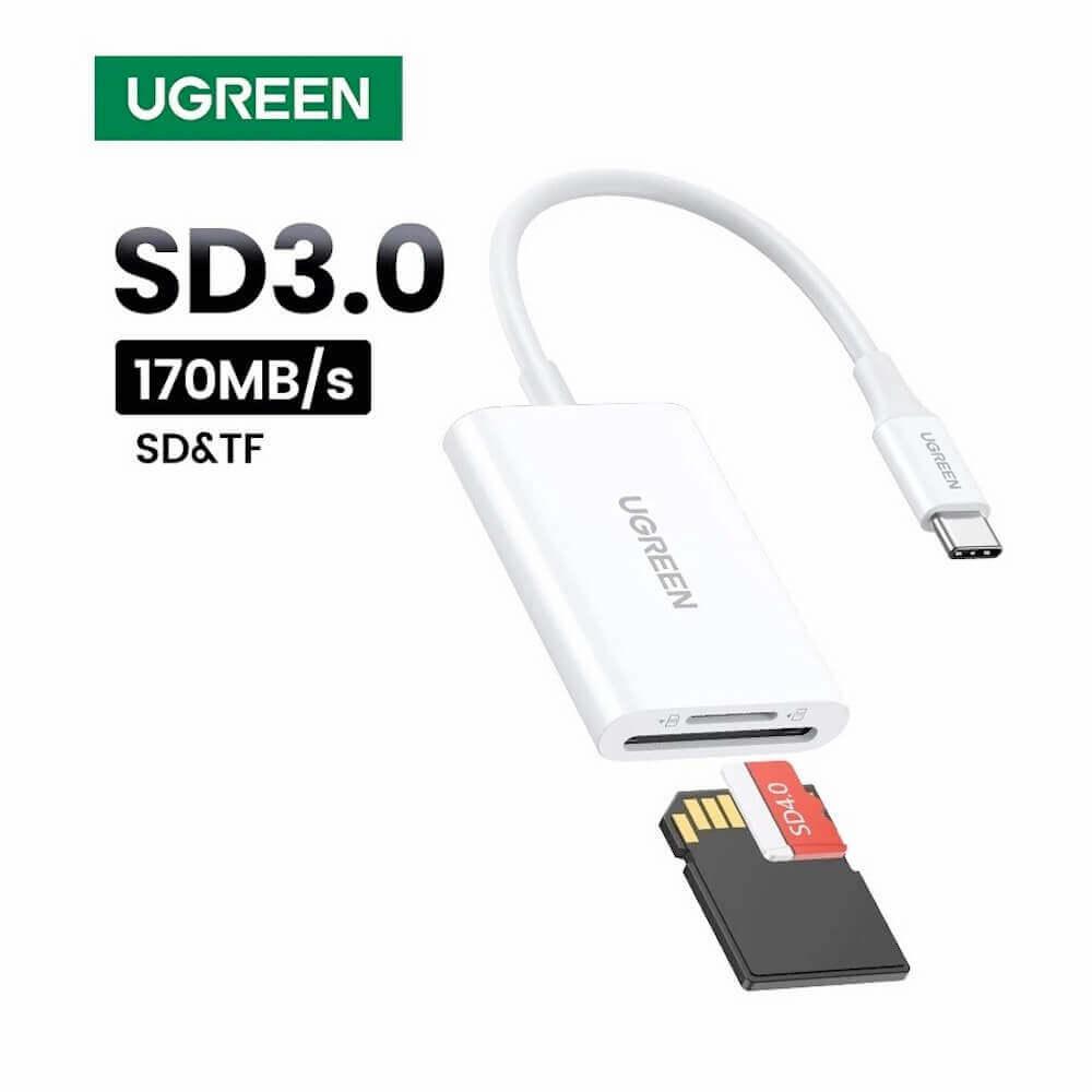 Четец за microSD и SD карти памет за мобилни устройства с USB-C - Ugreen 2-in-1 USB-C Card Reader (бял) (разопакован продукт) | JAR Computers Четец за microSD и SD карти памет за мобилни устройства с USB-C - Ugreen 2-in-1 USB-C Card Reader (бял) (разопакован продукт)