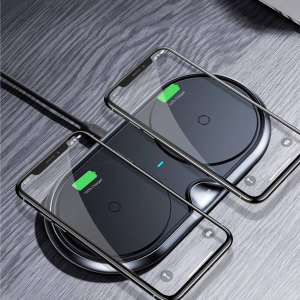 Двойна поставка (пад) с Fast Charge технология за безжично зареждане за Qi съвместими устройства (черен) - Baseus Dual Wireless Charger | JAR Computers Двойна поставка (пад) с Fast Charge технология за безжично зареждане за Qi съвместими устройства (черен) - Baseus Dual Wireless Charger