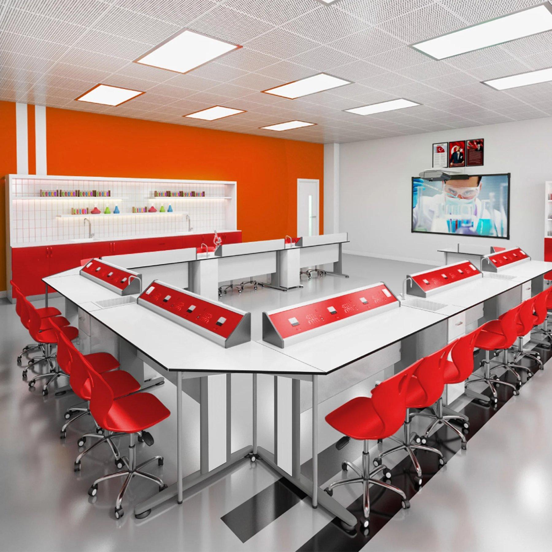 Кабинет по химия и биология RFG Flat, над VII клас, за 24 ученика, HPL плот, метални крака, бяло-червен | JAR Computers Кабинет по химия и биология RFG Flat, над VII клас, за 24 ученика, HPL плот, метални крака, бяло-червен