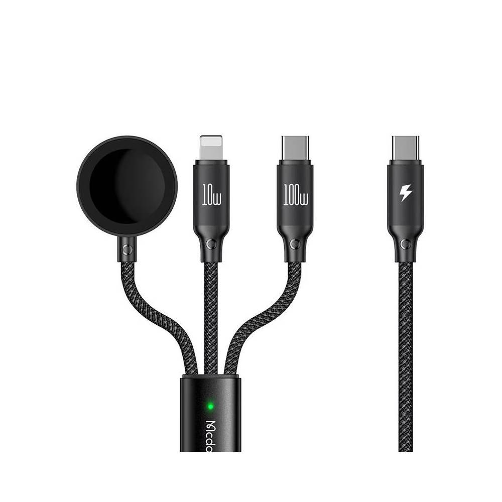Lemontti Mcdodo CA-4940 O Series 3-в-1 кабел USB-C към USB-C, Lightning и безжично зареждане за Apple Watch, 100W, 1.2 m, черен | JAR Computers Lemontti Mcdodo CA-4940 O Series 3-в-1 кабел USB-C към USB-C, Lightning и безжично зареждане за Apple Watch, 100W, 1.2 m, черен