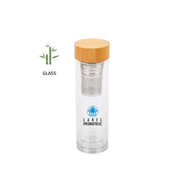 Office 1 Бутилка Zen, двустенна, стъклена, с цедка и бамбуков капак, 450 ml | JAR Computers Office 1 Бутилка Zen, двустенна, стъклена, с цедка и бамбуков капак, 450 ml