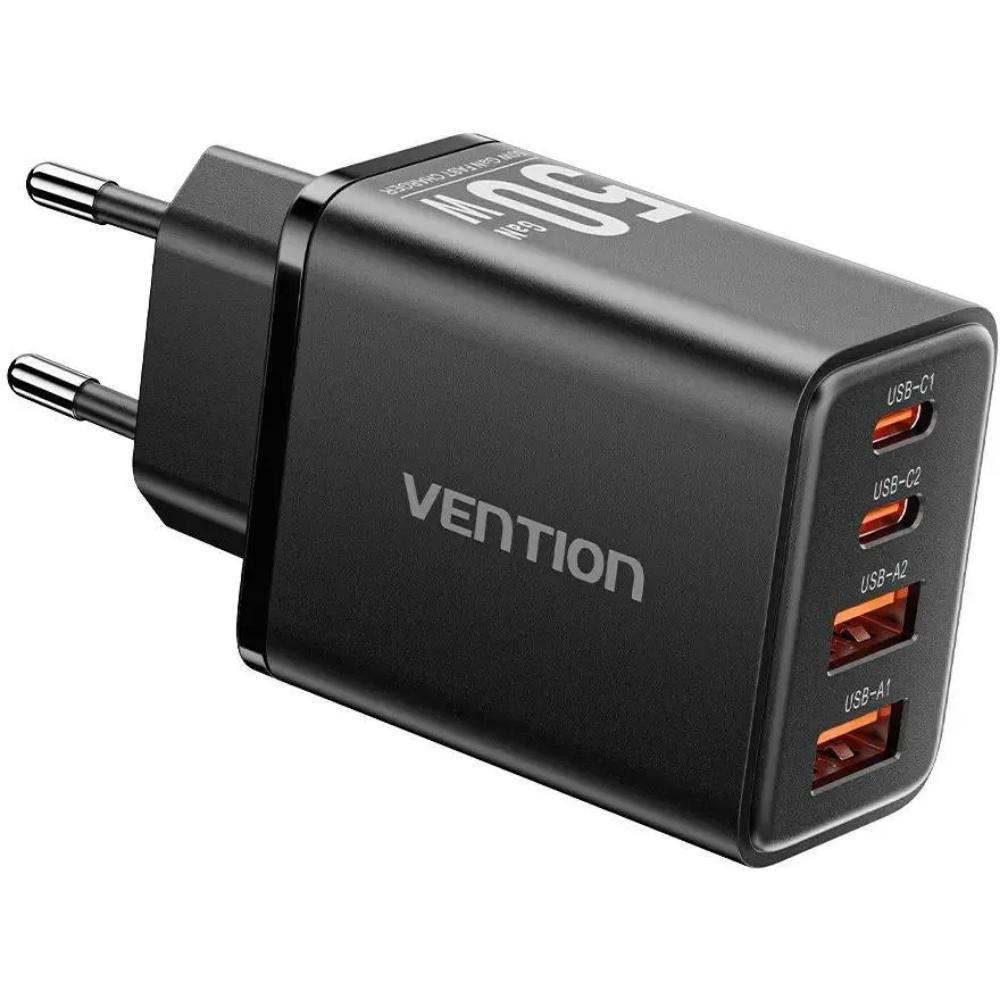 VENTION 4-Port USB (C + C + A + A) GaN Charger (30W/20W/18W/18W) EU-Plug Black (FCHB0-EU) (VENFCHB0-EU) | JAR Computers VENTION 4-Port USB (C + C + A + A) GaN Charger (30W/20W/18W/18W) EU-Plug Black (FCHB0-EU) (VENFCHB0-EU)
