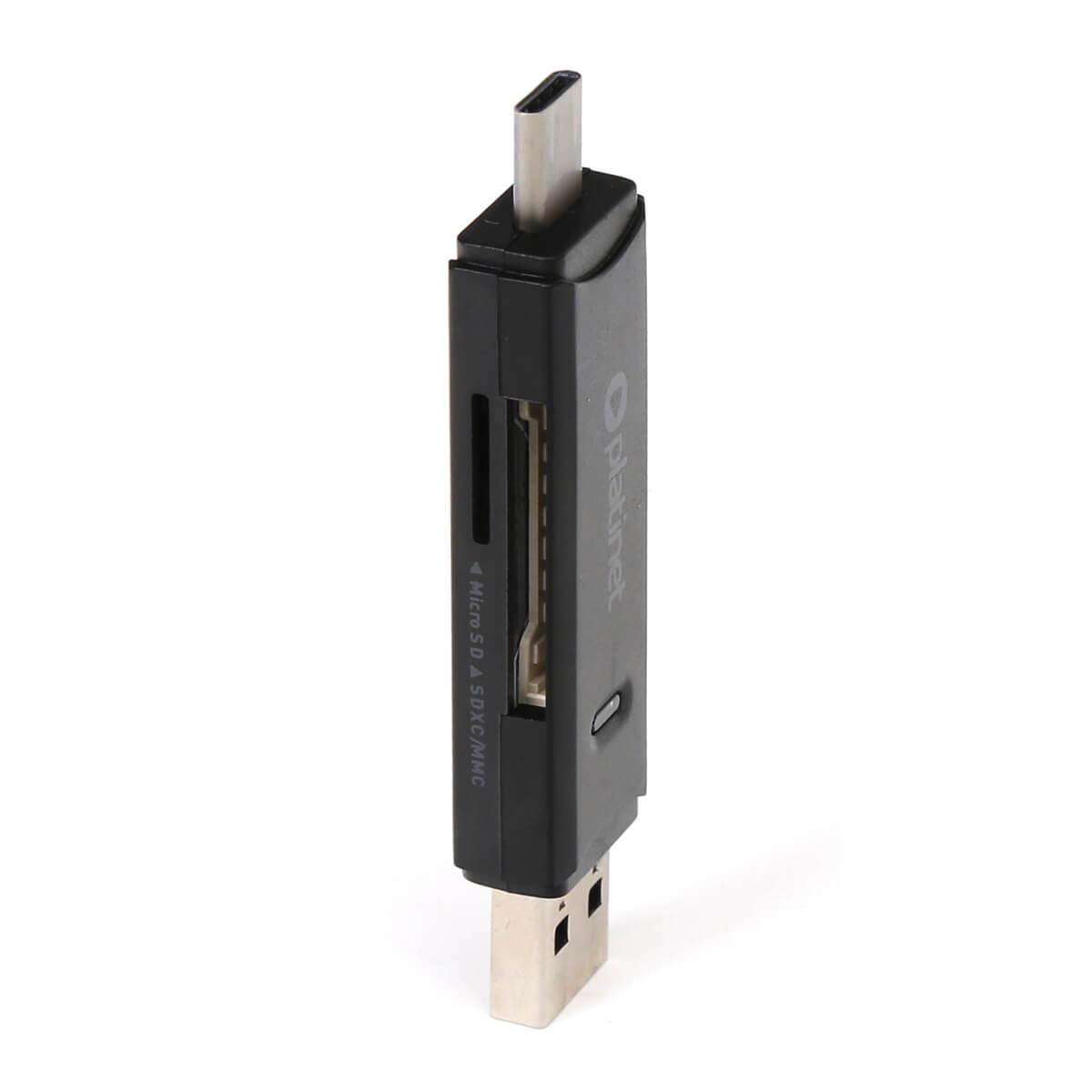 Четец за SD и microSD карти с USB-A и USB-C 3.0 за компютри и лаптопи - Platinet Card Reader USB-A & USB-C 3.0 (PMCRTCUB) (черен) | JAR Computers Четец за SD и microSD карти с USB-A и USB-C 3.0 за компютри и лаптопи - Platinet Card Reader USB-A & USB-C 3.0 (PMCRTCUB) (черен)